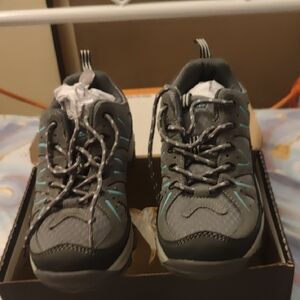 Gray and Teal Athletic Shoes